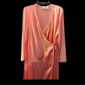 Madison Intimates 90s Vintage Pink Beaded Peignoir Set Sz M